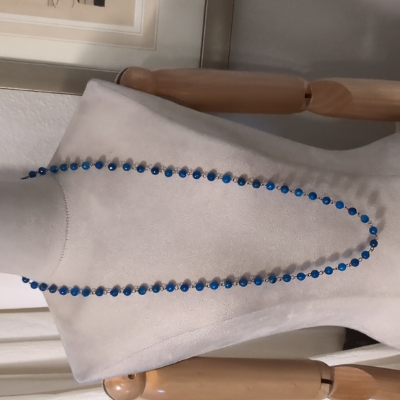 Vintage 60s Royal Blue Glass Beaded Necklace Long Layered Mid Century Modern 36" - Picture 4 of 10